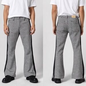 MNML Diamond Tile Flare Pants‎ men’s Size 28 Black White Houndstooth Side Stripe
